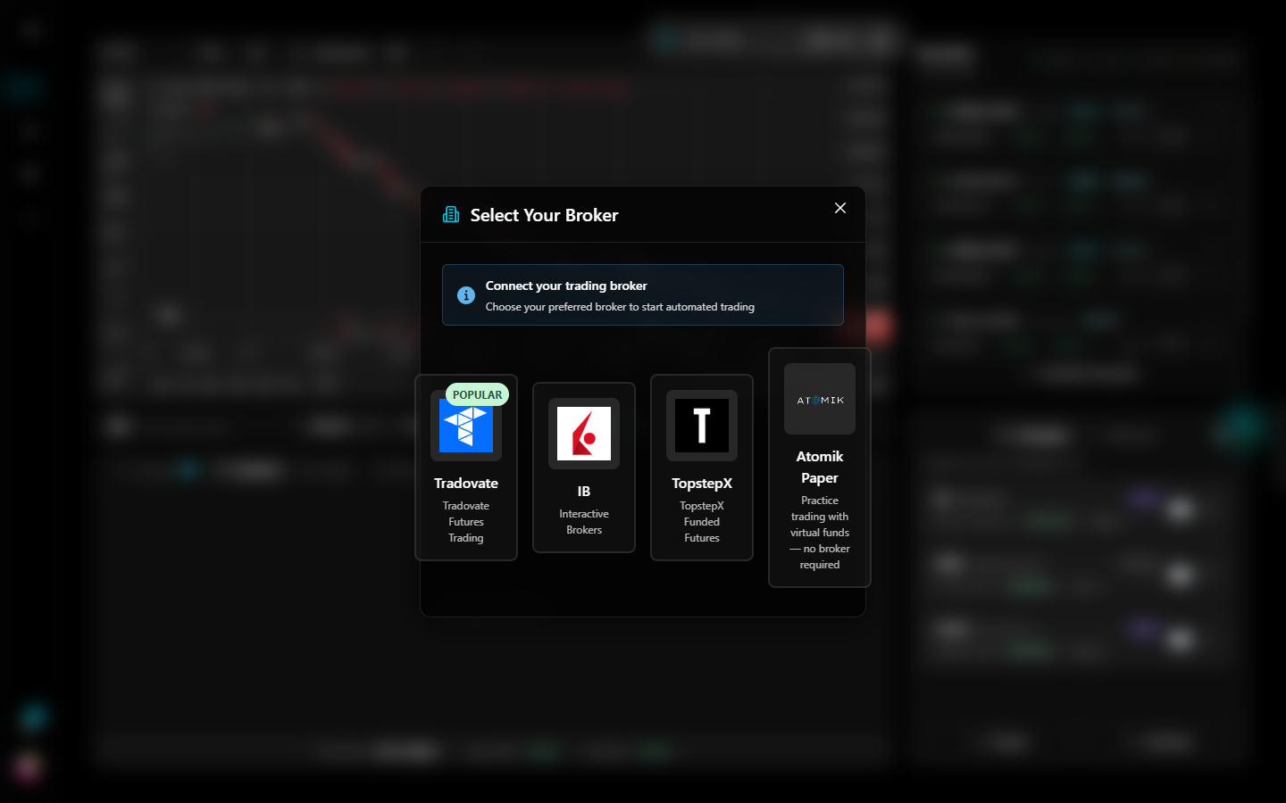 Broker selection modal